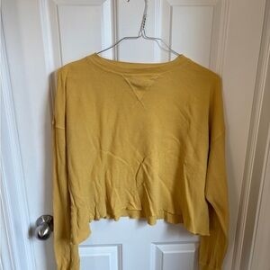 Brandy Melville John Galt Yellow Cropped Thermal Waffle Long Sleeve Top